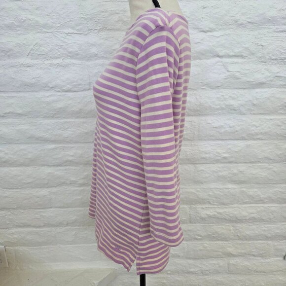 Isaac Mizrahi Live! Top Medium Essential Yarn Dye Stripe 3/4 Sleeve Purple Lilac - Picture 4 of 8